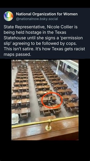 16K views · 1K reactions | Update from state rep Nicole Collier who is being locked in the Texas Statehouse for a second night because she won’t sign a permission slip and allow cops to follow her 24/7. | National Organization for Women (NOW) | Facebook
