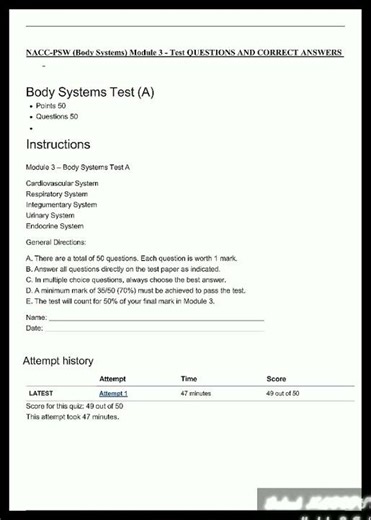 Latest NACCPSW Body Systems Module 3 Test QUESTIONS AND CORRECT ANSWERS video