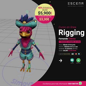 2.2K views · 89 reactions | #CursosEnLínea #Rigging 朗 Aprende las bases de un modelado 3D para ser animado. Crea esqueletos que deformen y controlen adecuadamente personajes utilizando nulls, contraints y demás herramientas. Inicio: Sábado 20 de junio. Horario: Sábados de 3 a 7 pm. Precio en MXN Checa + info  https://www.escena.edu.mx/cursos-linea/rigging #ESCENA #siendoGenial | Escena - Escuela de Animación y Artes creativas | Facebook