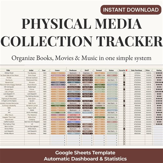 Media Collection Tracker Google Sheets | Track Books Movies Music | Physical Media Inventory Spreadsheet | Library Organizer - Etsy Australia