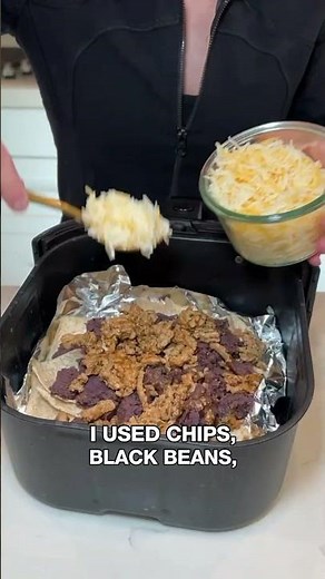 Loaded beef air fryer nachos
