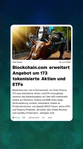 Blockchain.com erweitert Angebot um 173 tokenisierte Aktien und ETFs