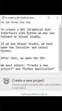 To create a GUI (Graphical User Interface) with Python we may use PyCharm or Visual Studio