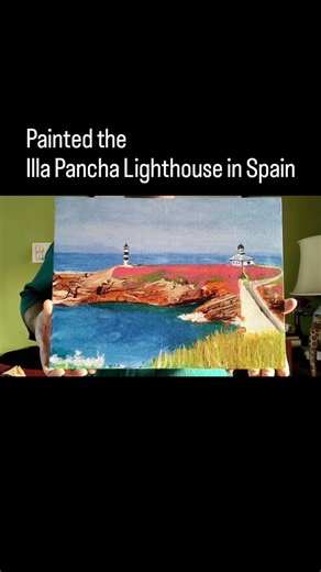 Painted the Illa Pancha Lighthouse in Spain #painting #artcollections #lighthousepainting #landscape
