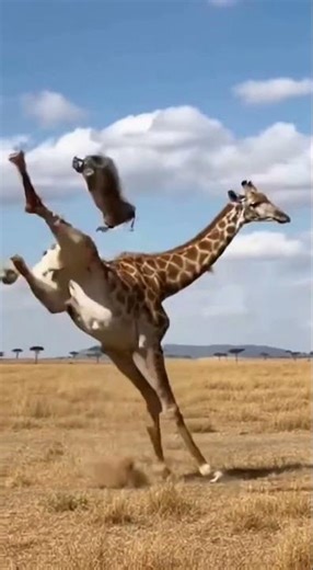 Savanna Slingshot: Giraffe Sends Warthog Tumbling in Dust 🦒🌪️ #wildlife #animals