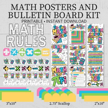Math Bulletin Board Kit - Retro Math Classroom Decor, Math Posters and Borders