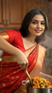 "How to Look Glamorous in Red Saree while Cooking? 🌶️💃"
