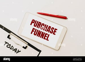 Conceptual caption Purchase Funnel. Business showcase consumer model which illustrates customer journey Smartphone With Voice And Video Calls Device Stock Photo - Alamy