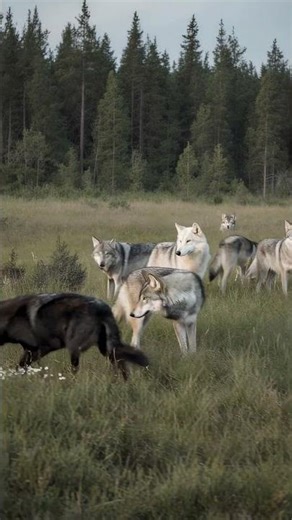 Wolf Pack on the Prairie (Wolves on the move).