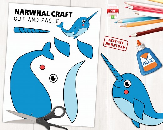 Printable Narwhal Craft for Kids | Ocean Animal Activity | Winter Activities | Sea Animal Craft | Color, Cut, and Paste | Instant Download - Etsy