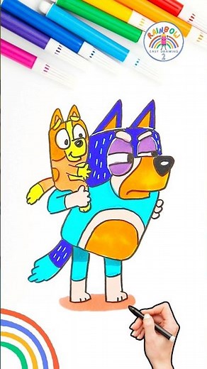 How to Draw Bluey | Drawing of Bluey Bingo & Bandit Wow 🌈 🐶 #bluey #cartoon #short #forkids #angry
