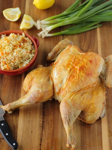 Butterflied Roast Chicken With Rice Stuffing - Olga's Flavor Factory