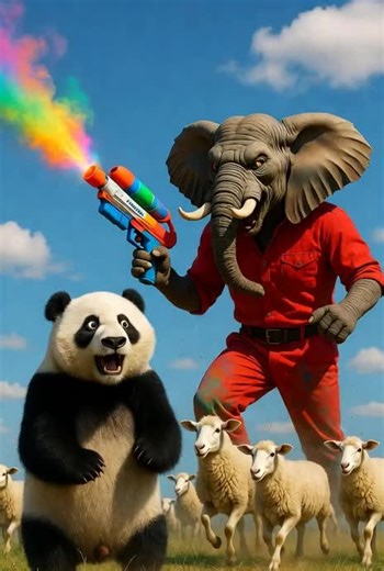 Angry elephant with panda #cartoon #animation #animals #panda #aiart