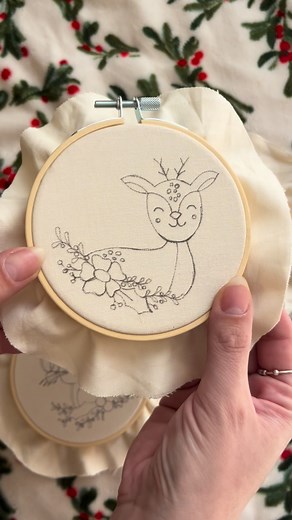 Christmas critters are all sketched, transferred, and ready to stitch! ☺️ Comment and tell me which I should stitch first 🐭🐧🦌 #christmas #christmasembroidery #christmasanimals #diyembroidery #animalembroidery | Calvillo Creations