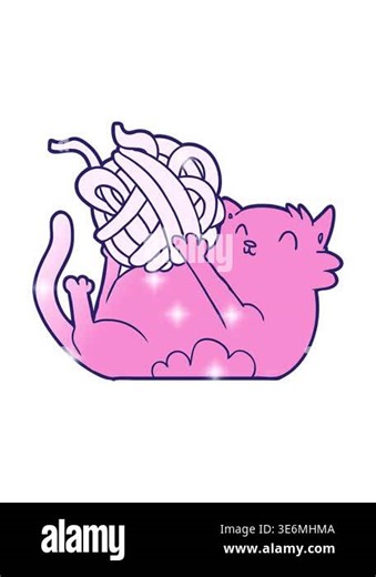 glitter effect animation of cartoon cat playing with ball of string Stock Video Footage - Alamy