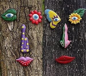 2 Pack Tree Faces Decor Outdoor, Trees Art Decoration, Colorful Funny Outdoor Tree Faces Decor Creative Face for Patio Trees and Wall Decoration