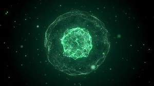 Abstract medicine background. Body cells under the microscope. Animated stem cell. 3D rendering. 4k animation.