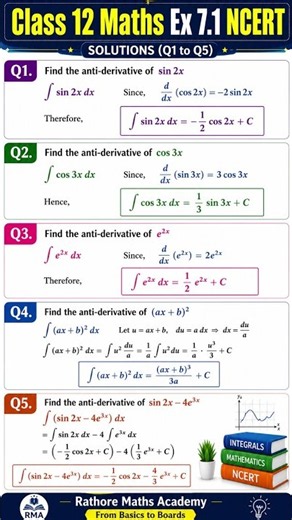 Class 12 Maths NCERT Ex 7.1 (Q1–Q5) Solutions | Chapter 7 Integrals | CBSE 2026 #shorts