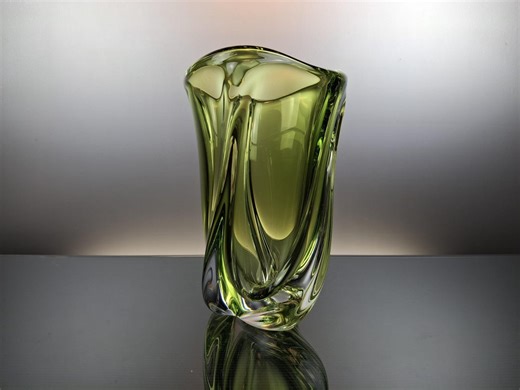 Val Saint Lambert Clear - Green Crystal Vase “mulette” - Etsy