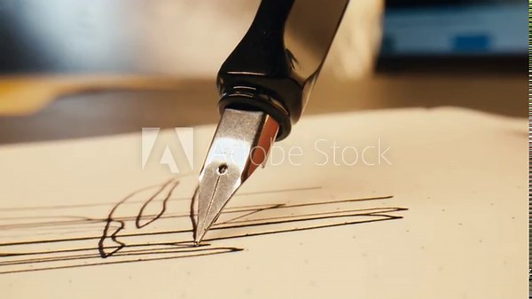 Fountain pen write letter, document sign on an antique handwritten letter. Vintage nib pen and handwritten english cursive style font copperplate, spencerian. Old history background. Retro style.