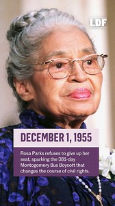On December 1, 1955, Rosa Parks refused to give up her seat on a segregated bus in Montgomery, Alabama. Her arrest ignited the Montgomery Bus Boycott and helped launch a national movement for civil rights. Her courage reminds us that everyday actions can drive systemic change. | The Legal Defense Fund