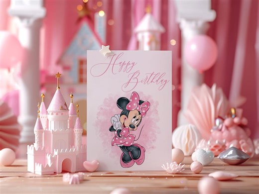 Minnie Mouse Pink Printable Birthday Card Template | 5x7 Folded Greeting Card | Instant Digital Download - Etsy