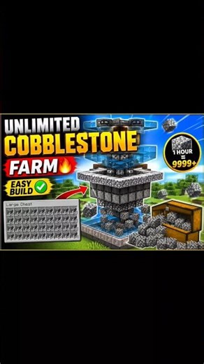 Unlimited Cobblestone Farm 🔥 (Easy Build) #shorts #minecraftcobblestonefarm
