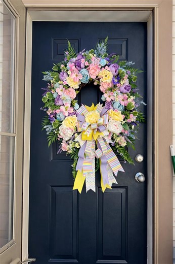 Pastel Floral Spring Wreath With Bow, Easter Door Decor - Etsy