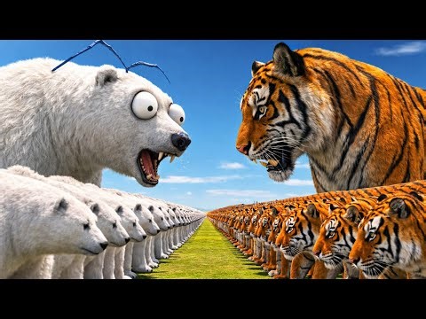 Giant Polar Bear vs Tiger Army | Animal Revolt Battle Simulator