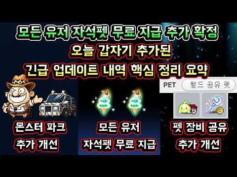 [메이플스토리 맑음] 모든 유저 자석펫 무료 지급 추가 확정! / 오늘 갑자기 추가된 긴급 업데이트 내역 핵심 정리 요약 (신규직업 레테 유니온 개선 / 몬파 추가 개선 등)