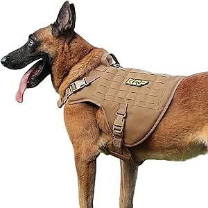 Tactical Dog Harness for Large Medium Small Dogs No Pull,Military Dog Molle Vest with Hook & Loop Panels, Reflective Pet Walking Hiking Training,Coyote Brown,Medium