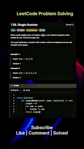 🧩 LeetCode Problem 136: Single Number | Python Solution 🐍 #python #dsa