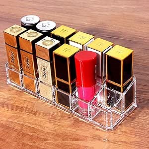 Lipstick Holder 12 Spaces Lipgloss Organizer, 2 Rows - Nail Polish Organizer Makeup Holder & Cosmetics Storage Display
