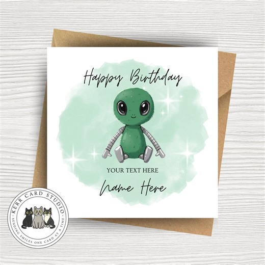 Personalised Jellycat Inspired Birthday Card - Zyllan Alien - Custom Name - Custom Text - Alien Birthday Card - Etsy