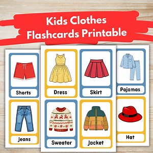 Kids Clothes Flashcards Printable | Clothing Vocabulary for Kids | English Learning Cards | Preschool & Kindergarten Activity - Etsy
