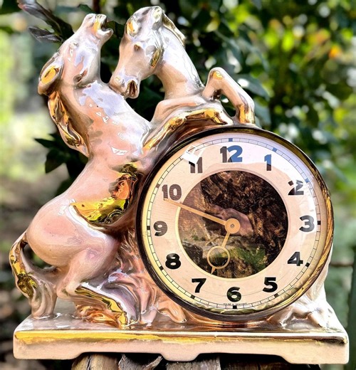 Vintage German Art Deco Porcelain Horse Clock – Lustre Glaze Mantel Decor - Etsy