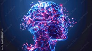 video of Unreal human head with neurons in brain