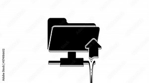 Black FTP folder upload icon isolated on white background. Software update, transfer protocol, router, teamwork tool management, copy process. 4K Video motion graphic animation