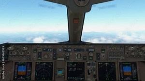 Cockpit view flight deck of Boeing 777 flying on cloudy Stock Video