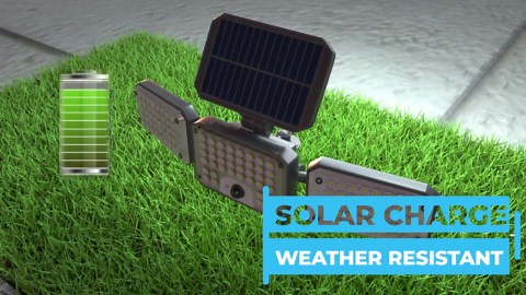 Bell Howell Bionic Flood Light AS SEEN ON TV, 500 Lumen Deluxe Version Bionic Floodlight, LED Solar Flood Lights Outdoor Motion Sensor Waterproof Solar Security Lights with 360° 3 Panel Design