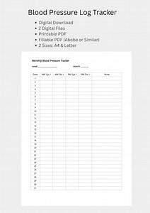Blood Pressure Tracker Printable and Fillable | BP Log PDF | Heart Rate & Medication Journal | Health Planner Insert - A4 and Letter Size - Etsy UK
