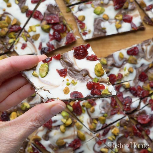 This bark is simply DIVINE. > Get the recipe for Pistachio Cranberry Bark: https://trib.al/ivCQXjC | Taste of Home