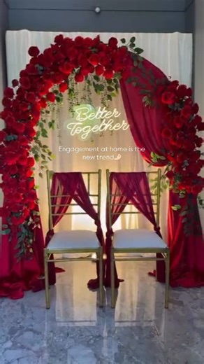Vows & Vistas| Event Planner on Instagram: "Love wrapped in red & roses 🌹❤️ This engagement setup at home was designed with timeless elegance – an abundance of red roses, floral accents, and romantic decor elements that turned the space into a dreamland for the couple’s special day. 💍✨ From the backdrop filled with roses to the intimate home engagement decor, every detail was styled to celebrate love in its purest form. 🌹✨ (Engagement setup at home, Red roses engagement decor, Romantic engage