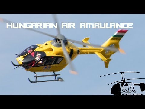 Air Ambulance helicopter landing - Eurocopter EC-135 at Pécs hospital