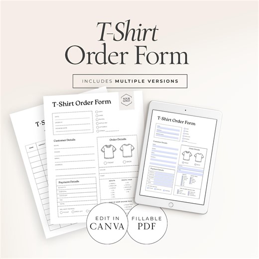 Fillable T-shirt Order Form Template, Editable Printable Design for Small Business, Digital Download PDF - FM001 - Etsy Australia
