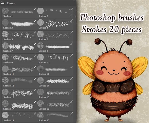 Textured Stroke Brushes: 20 Brush Set for Photoshop & Procreate (digital Art Tools) - Etsy