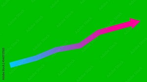 Animated pink blue arrow. Growth chart of economy. Vector illustration isolated on green background.