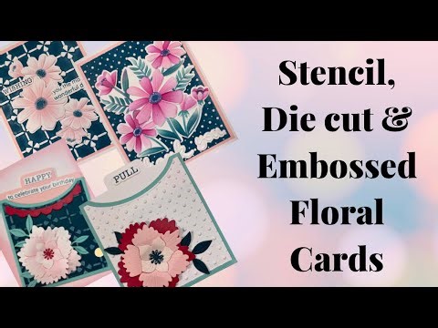 Stencil, Die cut & Embossed Floral Cards using the Wendy Vecchi Tabbed Classics collection