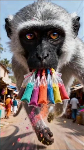 Police Chases Monkey Who Stole Holi Colors | Funny Holi Festival AI Story #wildliferescue