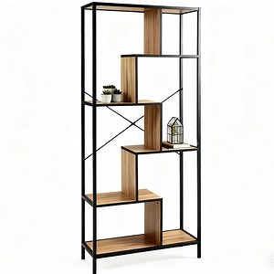 [Hot Item] Bookshelf Book Shelves with Metal Frames Wood Shelves Organizer Display Rack